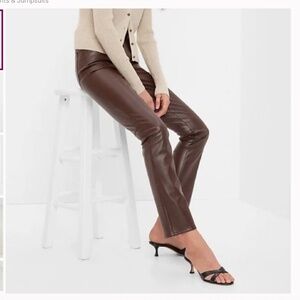 NWOT GAP High Rise Vegan Leather Vintage Slim Pants Espresso Brown, 10